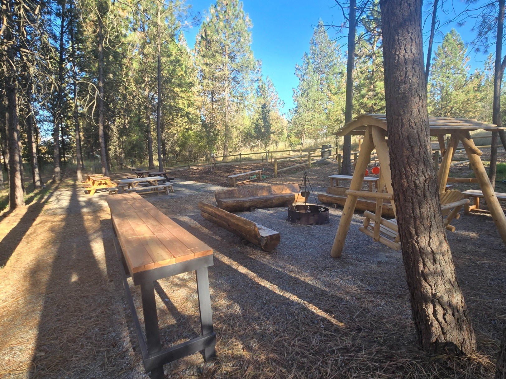 Outdoor tables, seating and gathering space